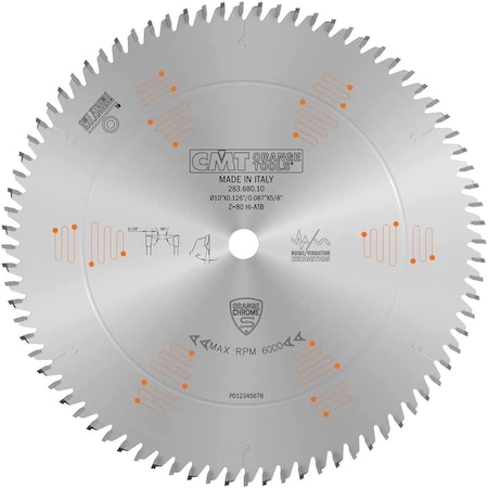Cmt ORANGE TOOLS  Orange Chrome Ultimate Plywood & Melamine Blade 10" x T80 HiATB, Silver 283.680.10